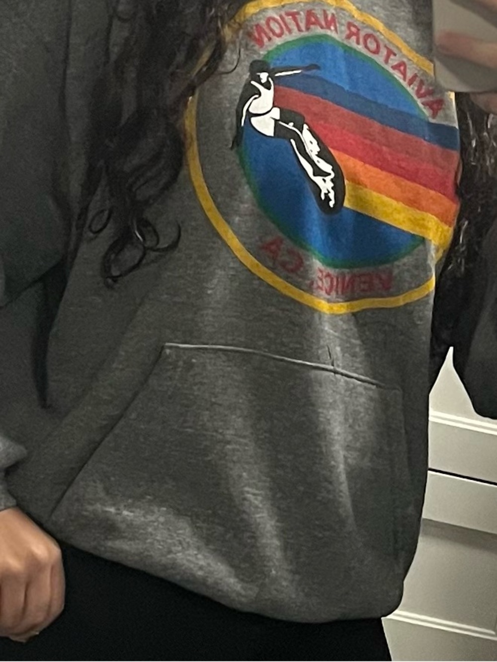 Aviator Nation Gray Crewneck with Rainbow Surf Graphic